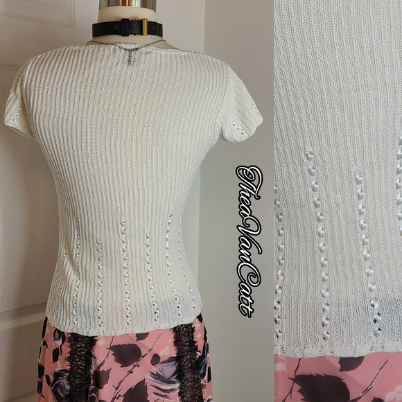 Betsey Johnson New York π vintage 90s y2k ribbon details cotton ribbed knit top - Picture 5 of 7